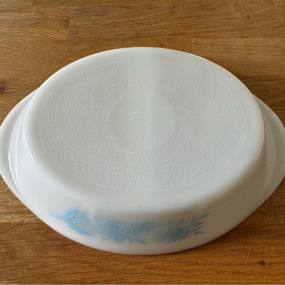 Glasbake Blue Thistle Divided Milk Glass Dish - Picture 3 of 5